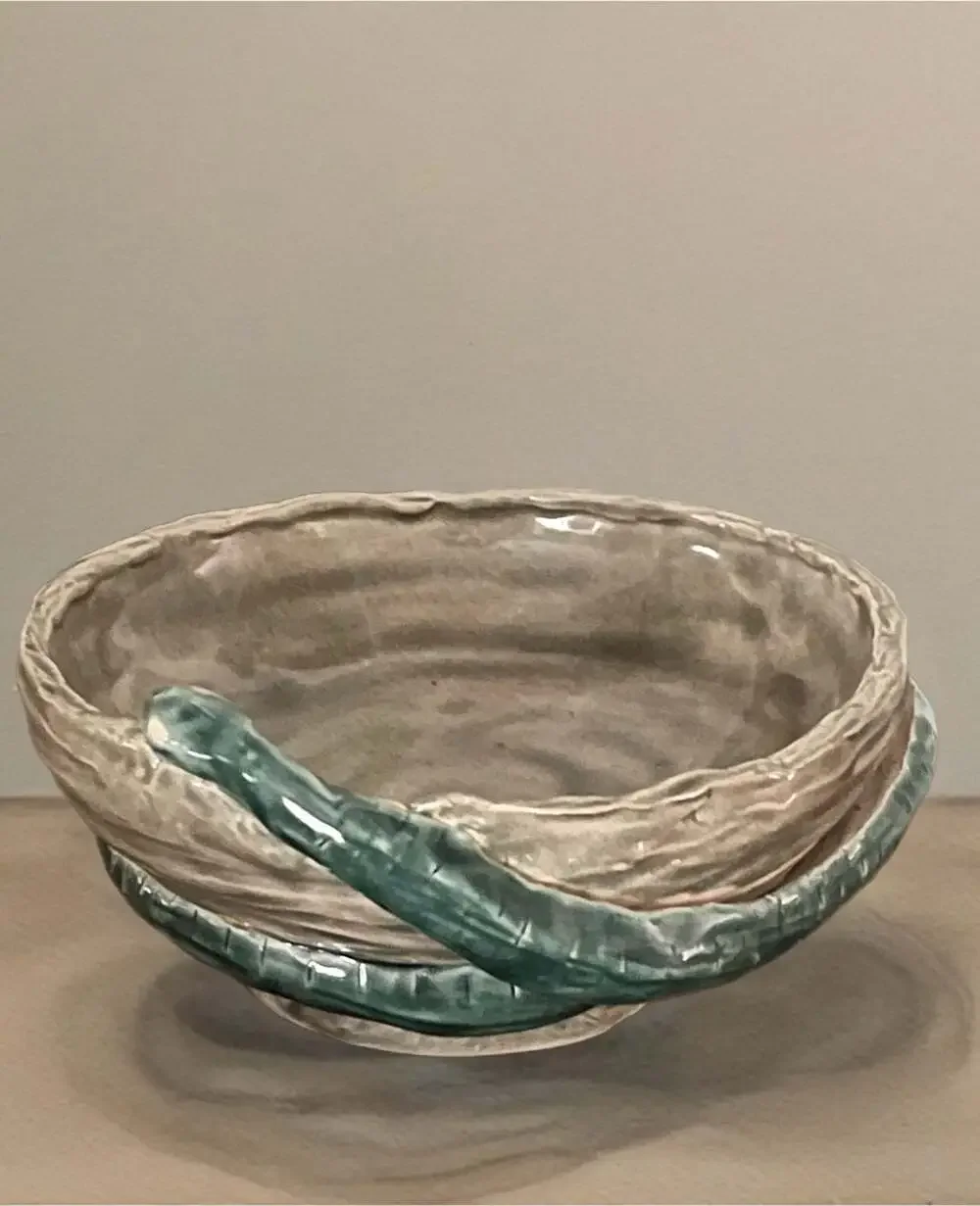 Handmade Artisan Ceramic Snake Decorative Bowl Whimsical, Jungle, Witchy